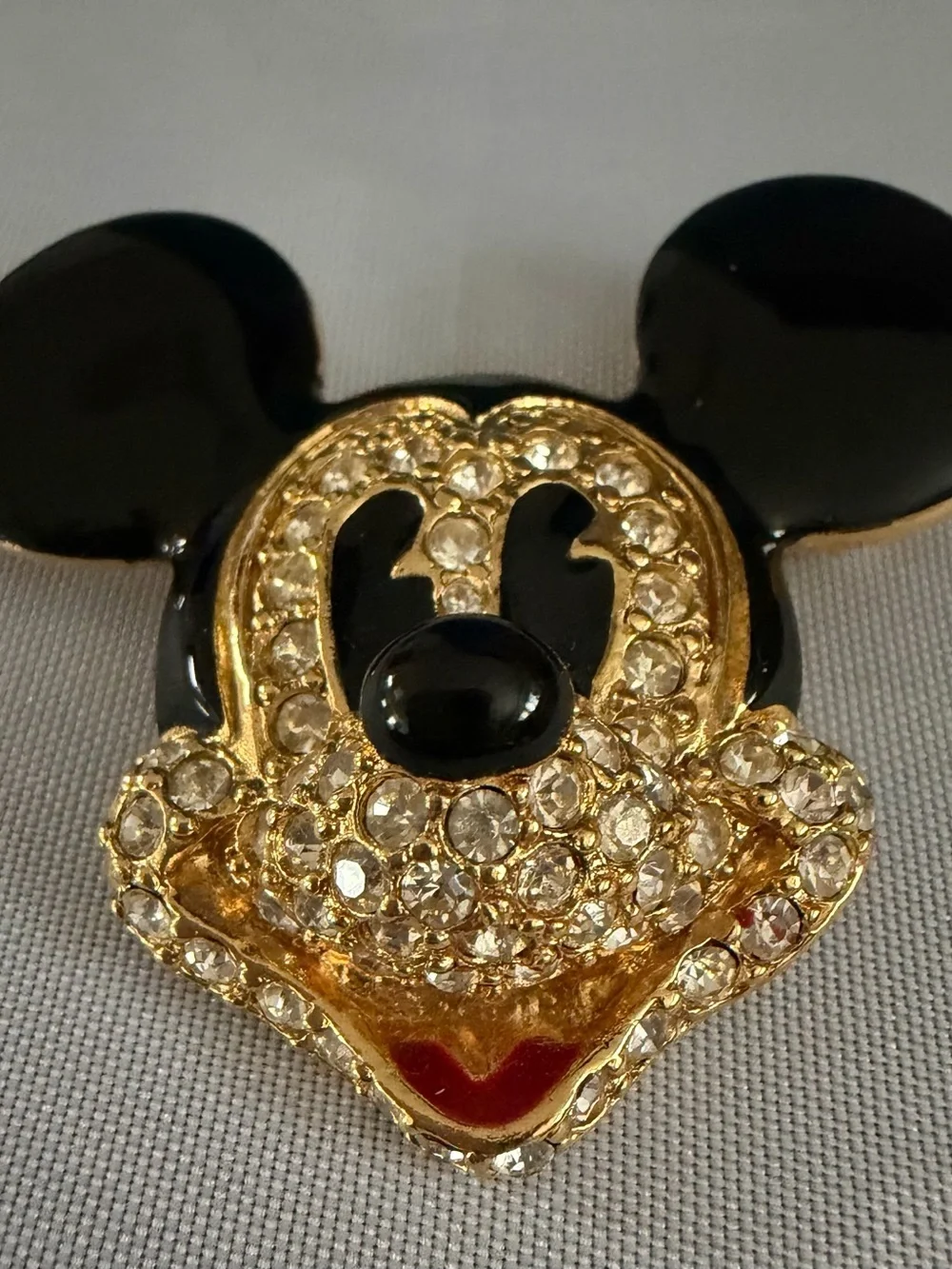 Napier Gold Crystal Mickey Mouse Pin with Black Enamel Ears